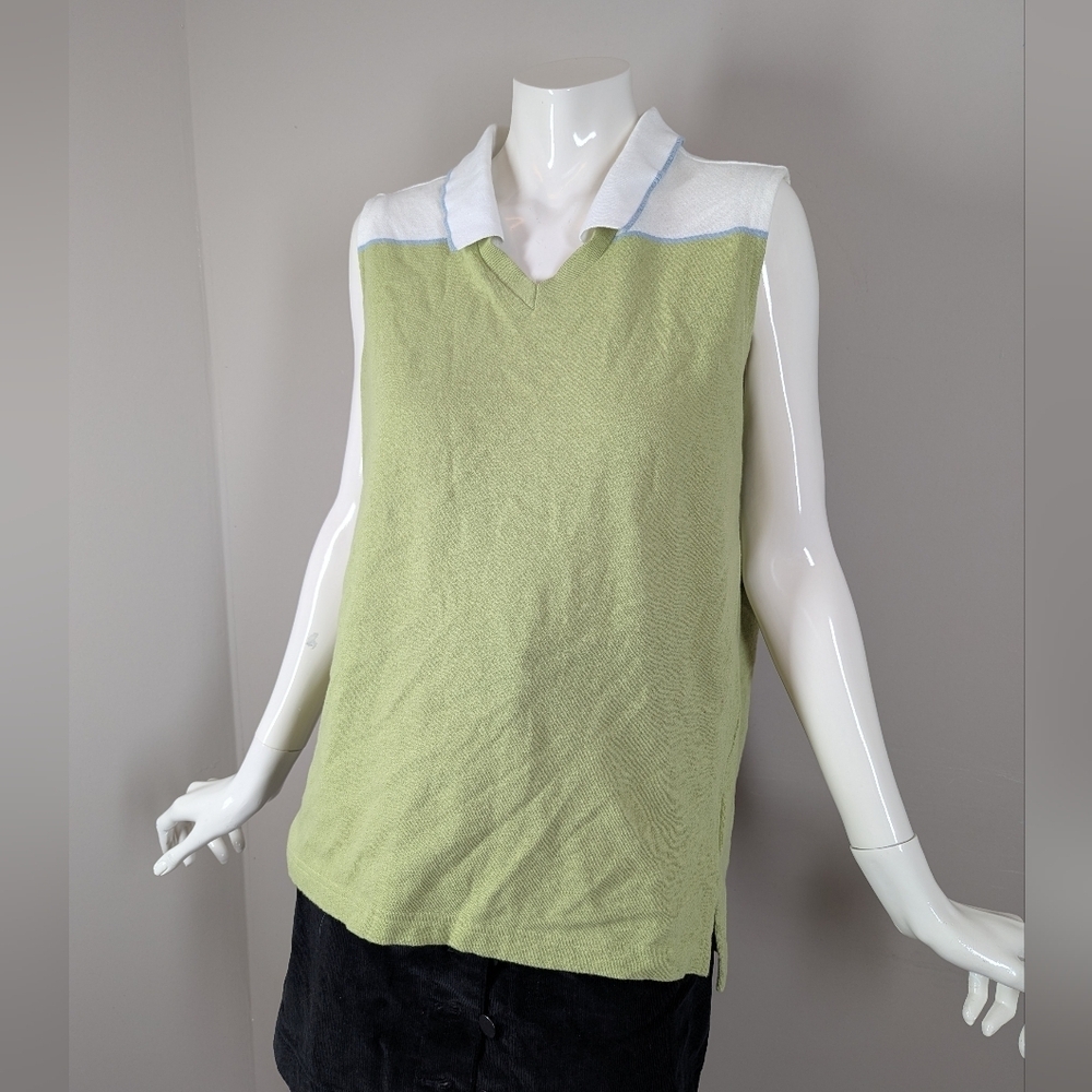 Vintage Adidas Y2K Sleeveless Polo Shirt Lime Green Golf Tennis Athleisure L